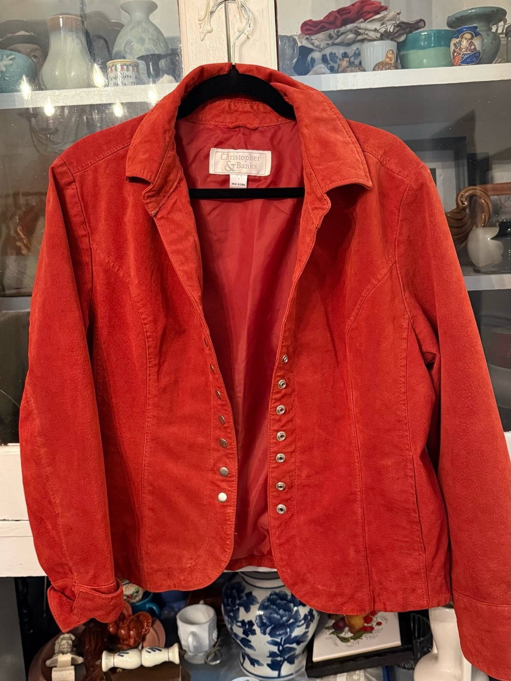 Christopher & Banks Red Suede Snap-Front Jacket